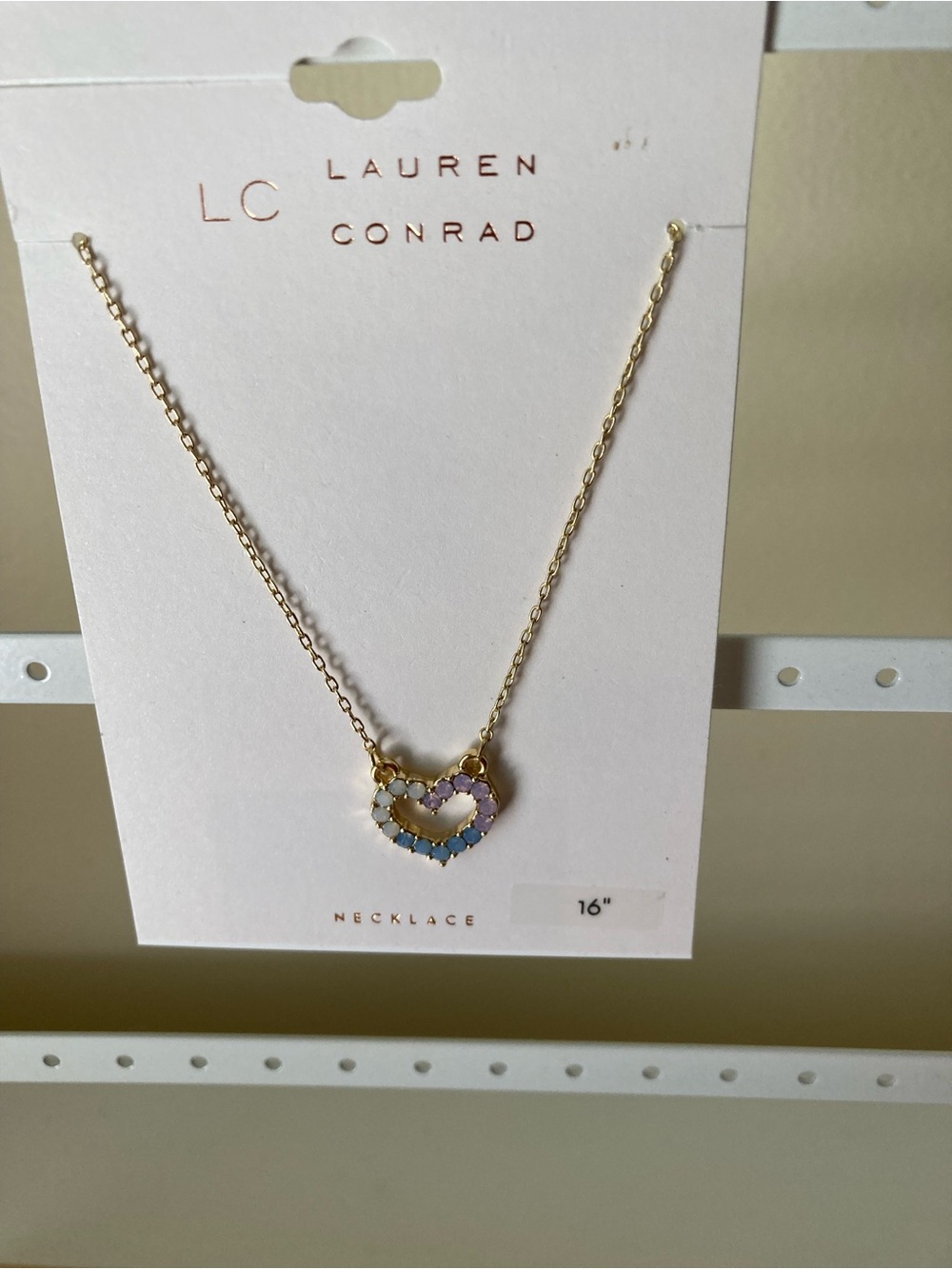 LC Lauren Conrad Gold Heart Pendant with Blue, Purple, and White Stones